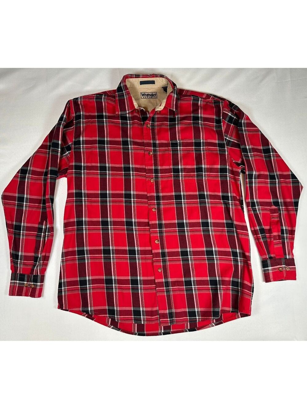 Wrangler Hero Mens Plaid Dress Shirt Sz Med 100% Cotton